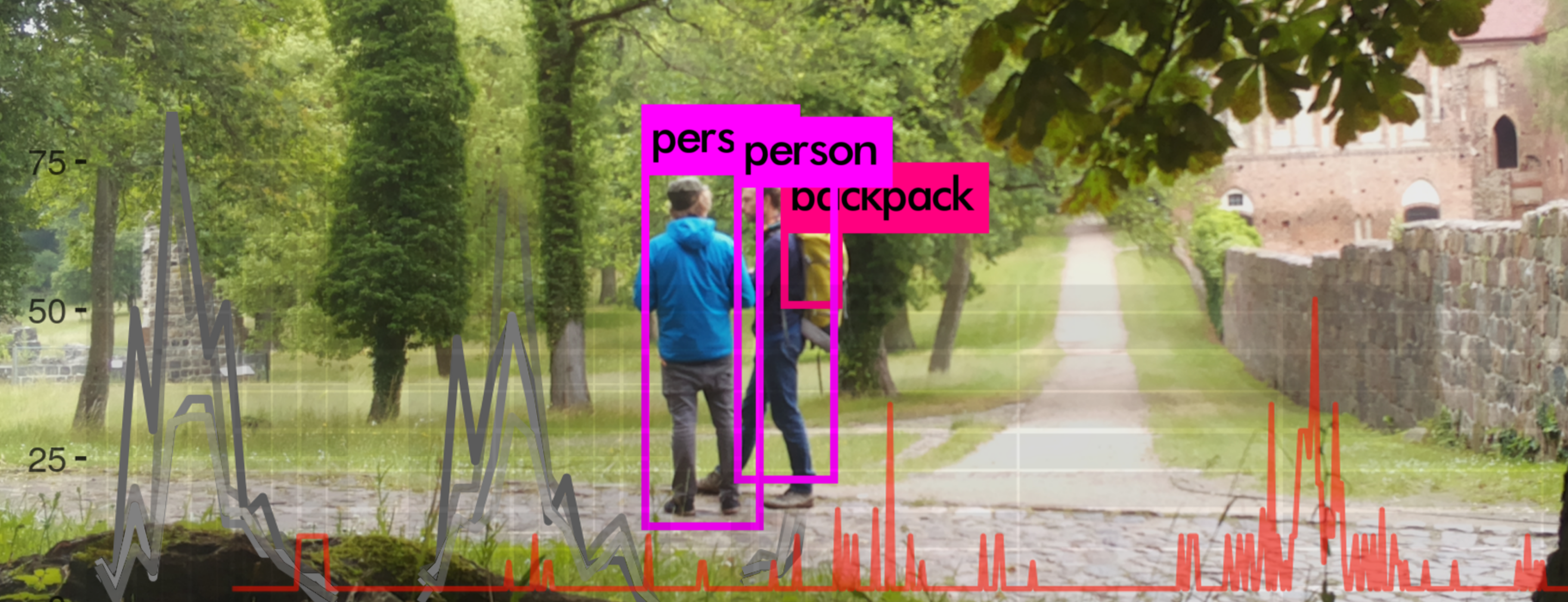 Visualization of detected pedestrians entering recreational areas